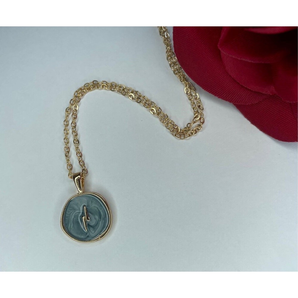 Lightening bolt w/ gray background -Gold Alloy Necklace on 16in adjustable chain